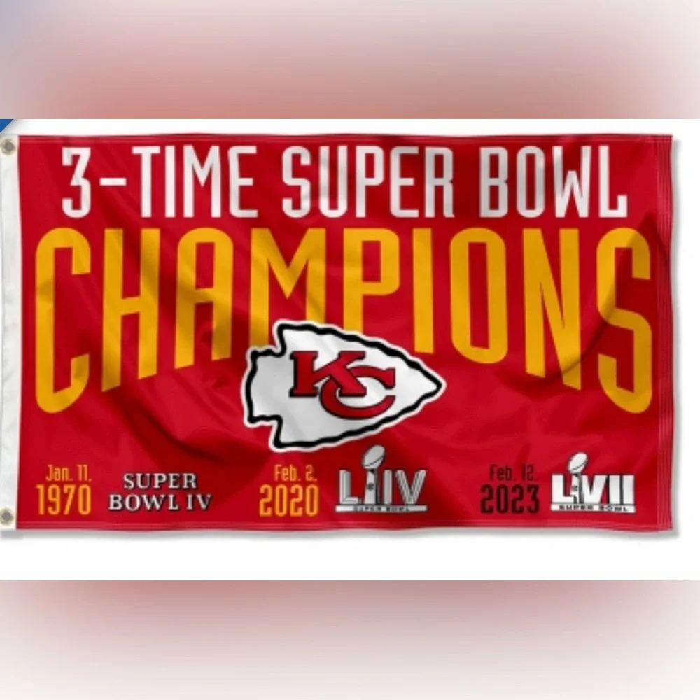 Kansas City Chiefs 3-Time Super Bowl‎ Champions Wall Flag Banner